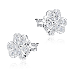 Leaf Clovers With CZ Stone Silver Ear Stud STS-5149